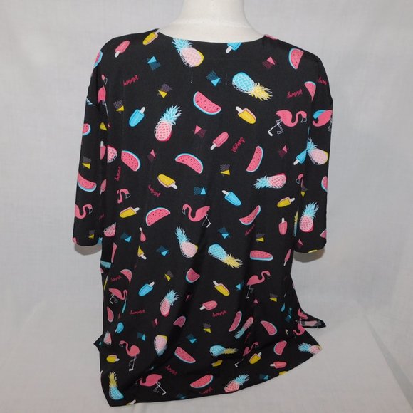 White Cross Womens 2XL Scrub Top Shirt Black Flamingos Popsicle pineapple Summer - Picture 9 of 9